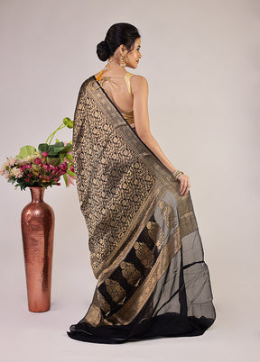 Black Handloom Pure Georgette Saree With Blouse Piece