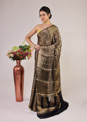 Black Handloom Pure Georgette Saree With Blouse Piece