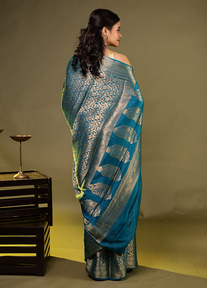 Green Handloom Pure Georgette Saree With Blouse Piece