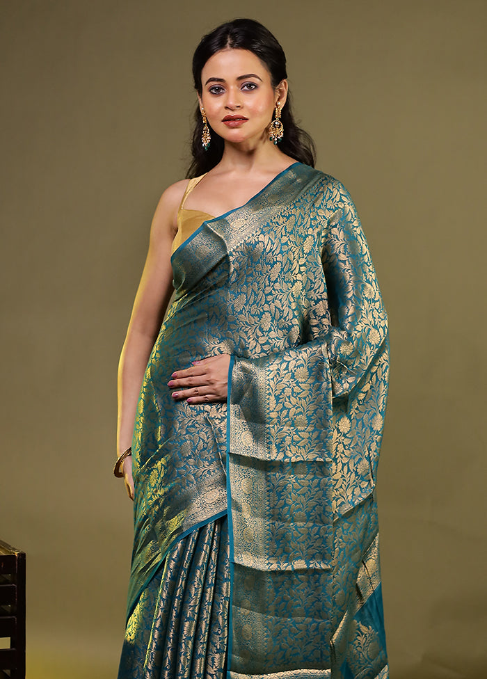 Green Handloom Pure Georgette Saree With Blouse Piece