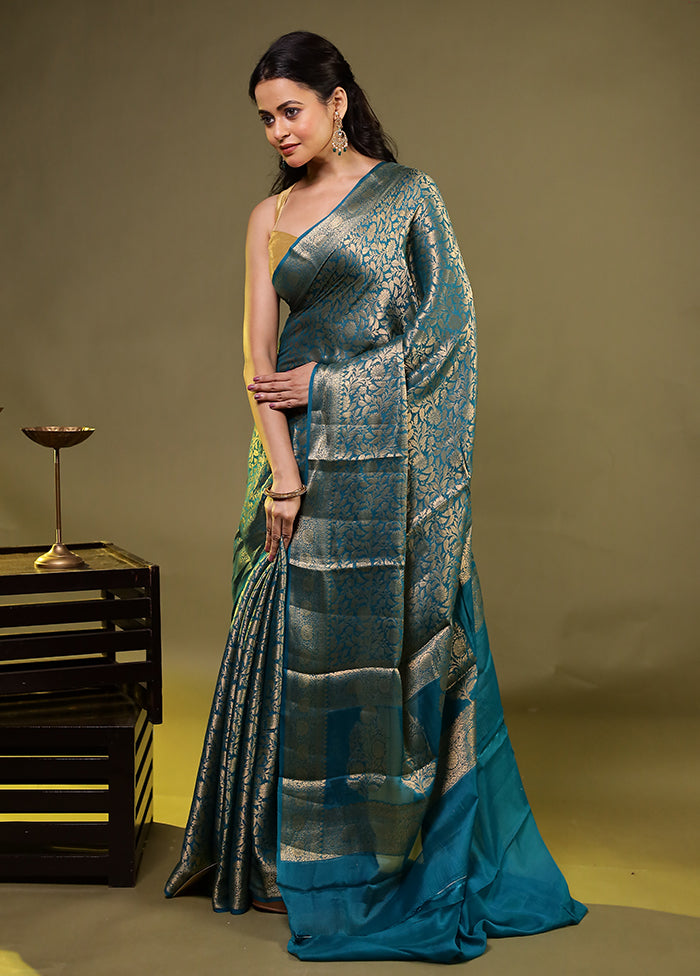 Green Handloom Pure Georgette Saree With Blouse Piece