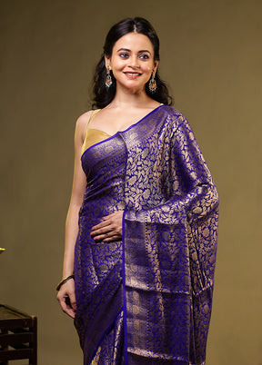 Blue Handloom Pure Georgette Saree With Blouse Piece