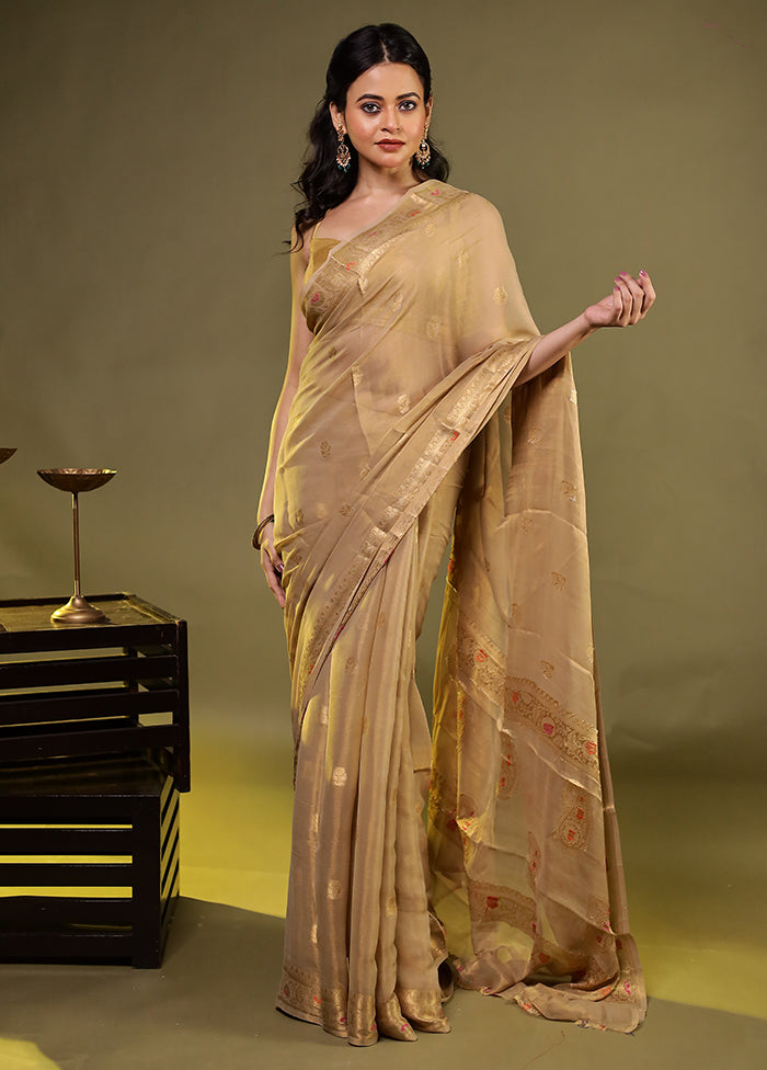 Cream Handloom Pure Georgette Saree With Blouse Piece