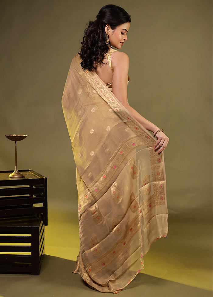 Cream Handloom Pure Georgette Saree With Blouse Piece