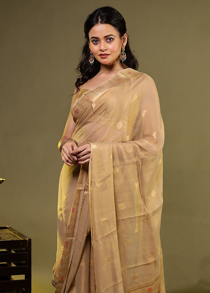 Cream Handloom Pure Georgette Saree With Blouse Piece
