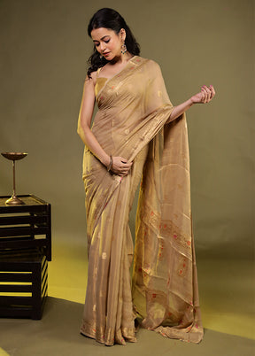 Cream Handloom Pure Georgette Saree With Blouse Piece