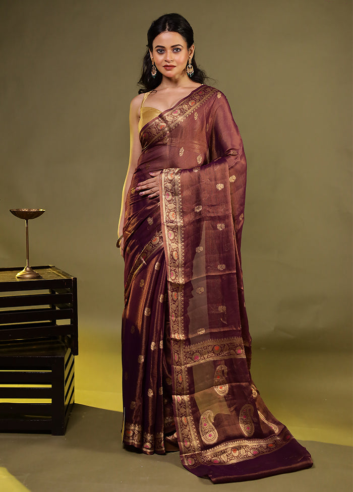 Brown Handloom Pure Georgette Saree With Blouse Piece