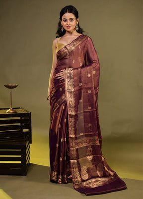 Brown Handloom Pure Georgette Saree With Blouse Piece