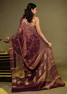 Brown Handloom Pure Georgette Saree With Blouse Piece