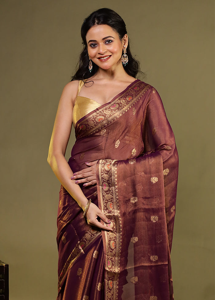 Brown Handloom Pure Georgette Saree With Blouse Piece