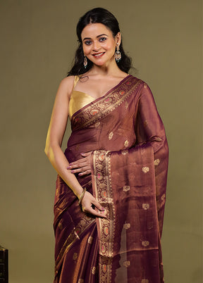 Brown Handloom Pure Georgette Saree With Blouse Piece