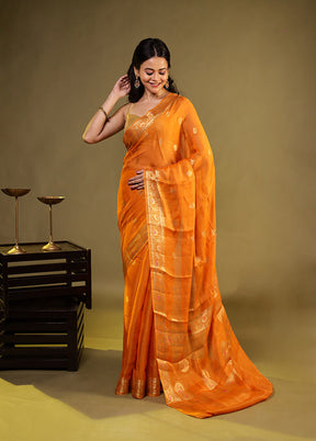 Orange Handloom Pure Georgette Saree With Blouse Piece