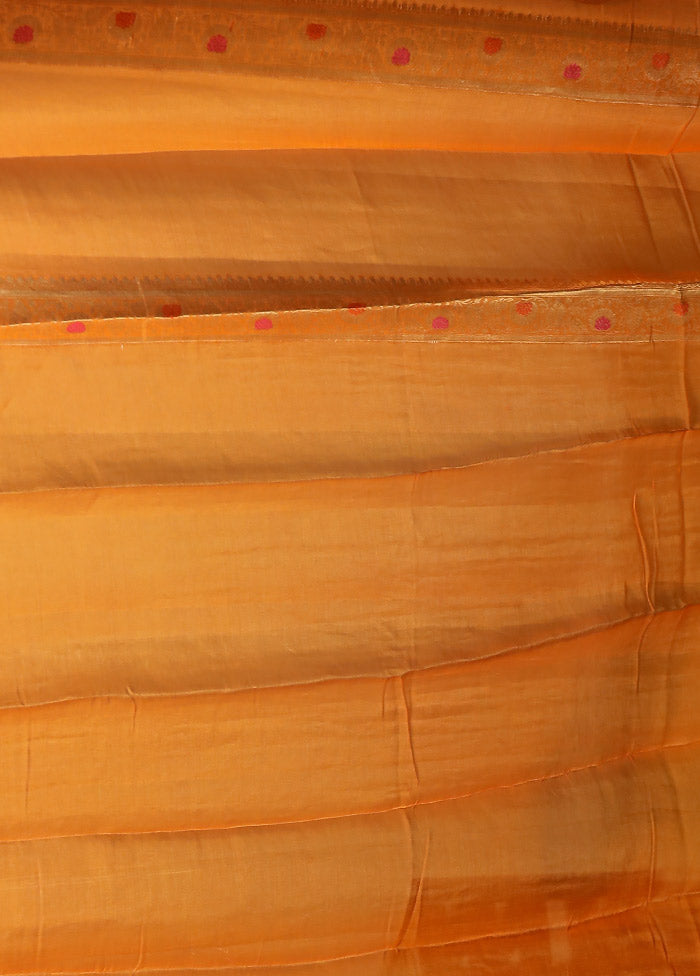 Orange Handloom Pure Georgette Saree With Blouse Piece