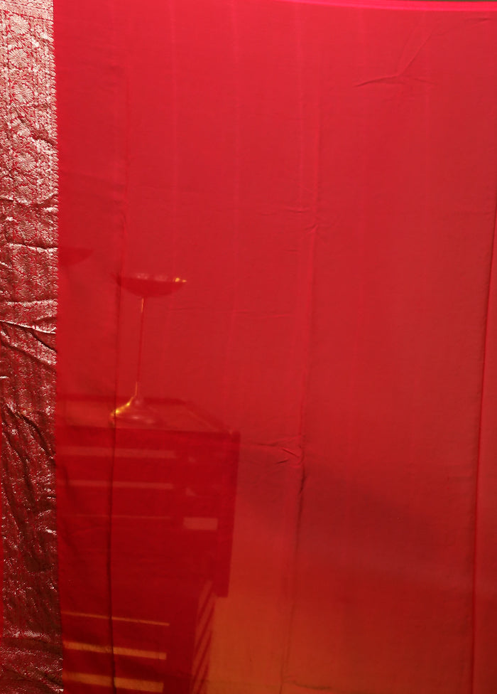 Red Handloom Pure Georgette Saree With Blouse Piece