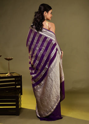 Purple Handloom Pure Georgette Saree With Blouse Piece