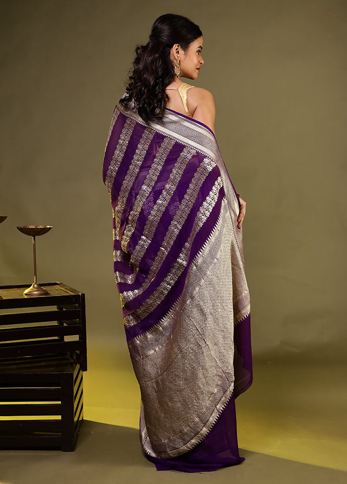 Purple Handloom Pure Georgette Saree With Blouse Piece