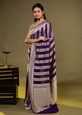 Purple Handloom Pure Georgette Saree With Blouse Piece