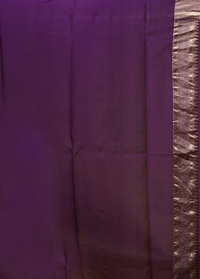 Purple Handloom Pure Georgette Saree With Blouse Piece