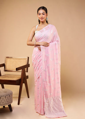 Pink Handloom Pure Georgette Saree With Blouse Piece