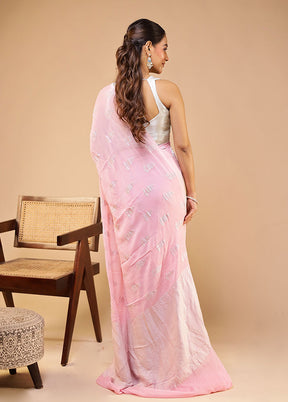 Pink Handloom Pure Georgette Saree With Blouse Piece