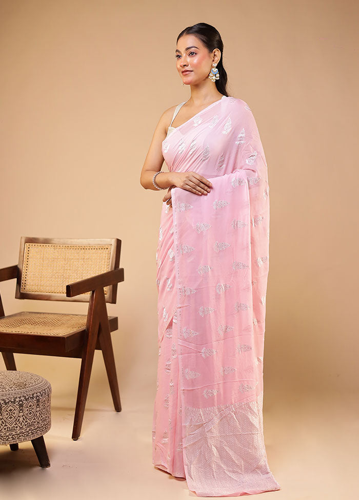 Pink Handloom Pure Georgette Saree With Blouse Piece