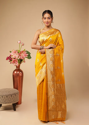 Yellow Dupion Silk Saree With Blouse Piece