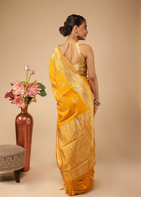 Yellow Dupion Silk Saree With Blouse Piece