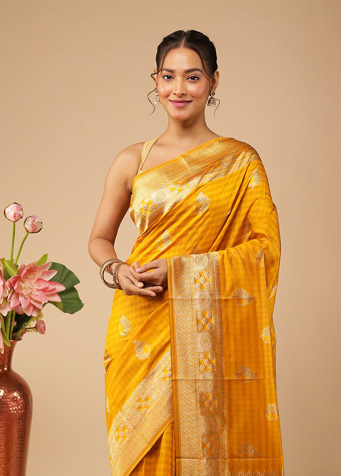 Yellow Dupion Silk Saree With Blouse Piece