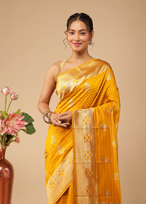 Yellow Dupion Silk Saree With Blouse Piece