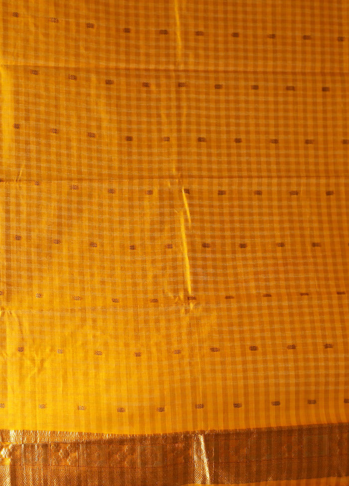 Yellow Dupion Silk Saree With Blouse Piece