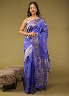Blue Dupion Silk Saree With Blouse Piece