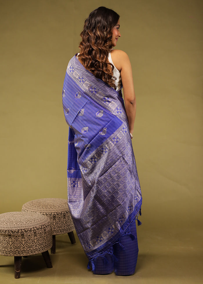 Blue Dupion Silk Saree With Blouse Piece