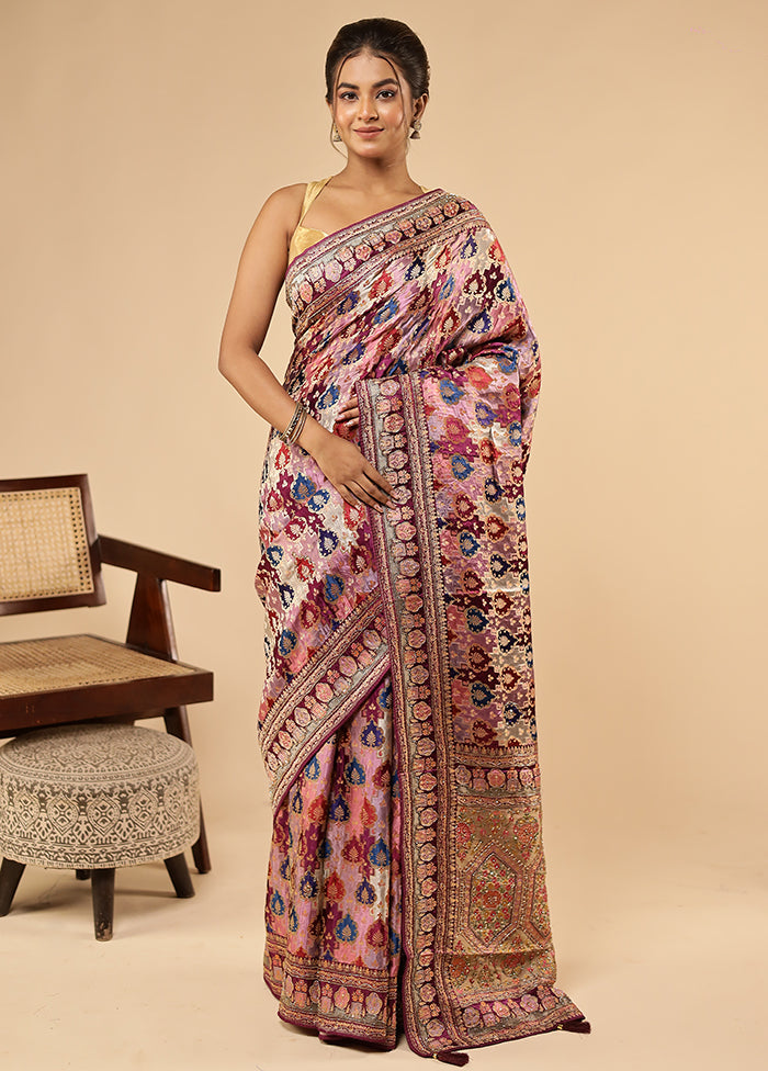 Multicolor Handloom Pure Georgette Saree With Blouse Piece