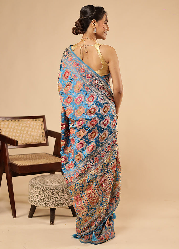 Multicolor Handloom Pure Georgette Saree With Blouse Piece