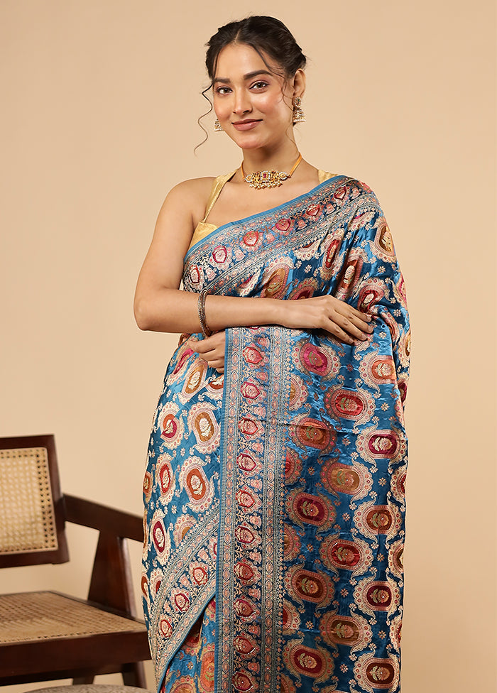 Multicolor Handloom Pure Georgette Saree With Blouse Piece