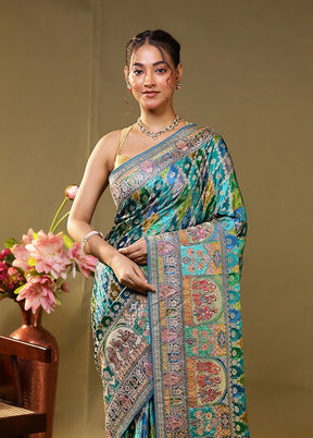 Multicolor Handloom Pure Georgette Saree With Blouse Piece
