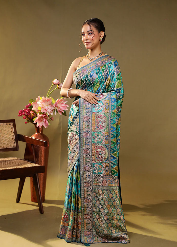 Multicolor Handloom Pure Georgette Saree With Blouse Piece
