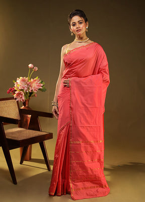 Pink Kanjivaram Silk Saree With Blouse Piece