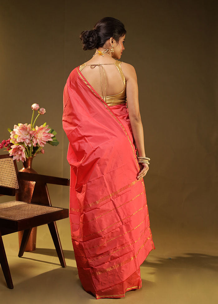 Pink Kanjivaram Silk Saree With Blouse Piece