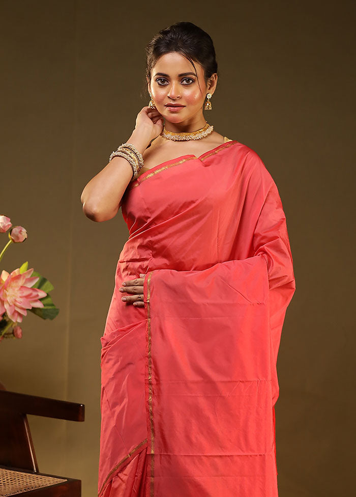 Pink Kanjivaram Silk Saree With Blouse Piece