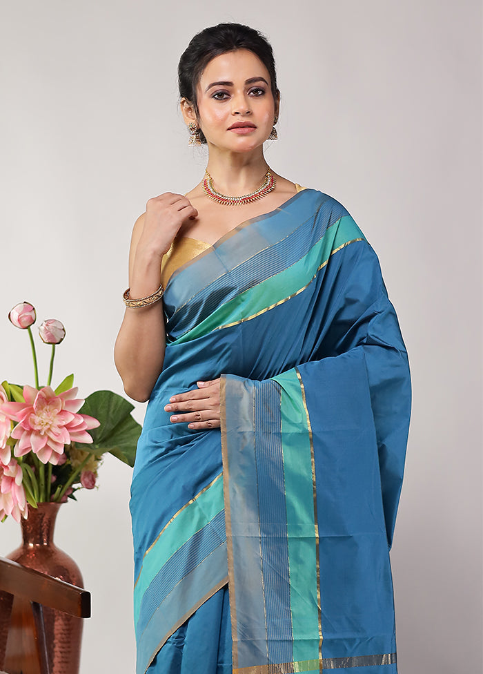 Blue Kanjivaram Silk Saree With Blouse Piece