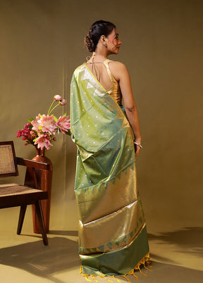 Green Dupion Silk Saree With Blouse Piece