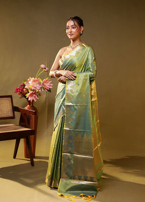 Green Dupion Silk Saree With Blouse Piece