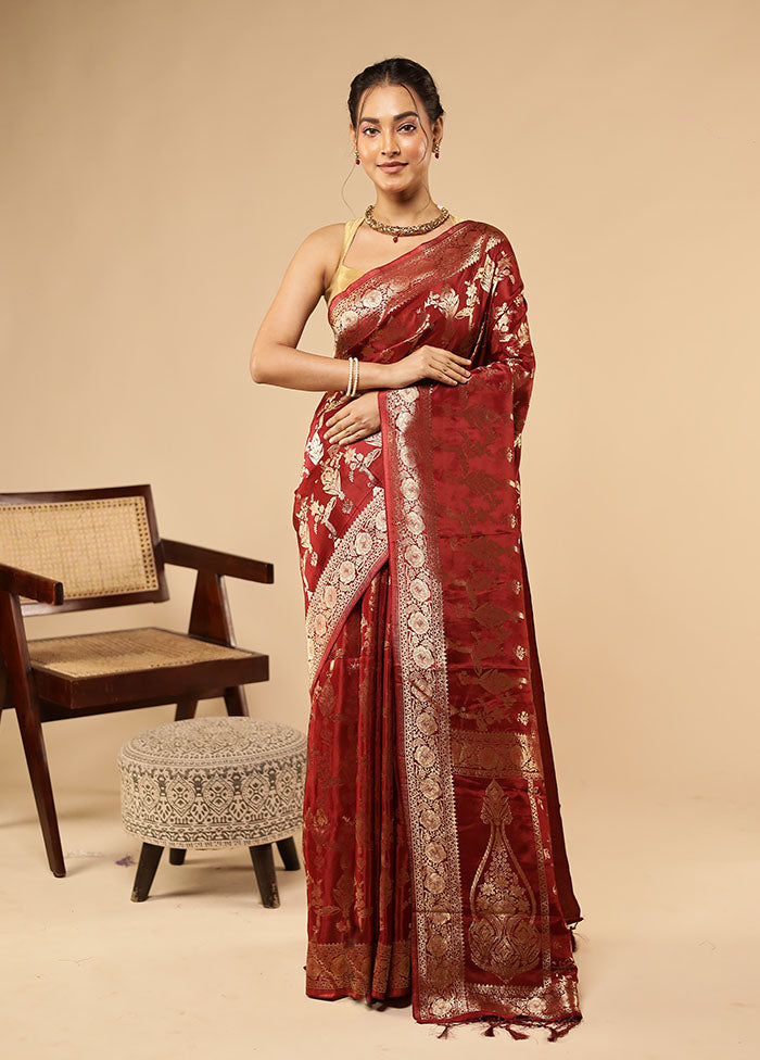 Maroon Dupion Silk Saree With Blouse Piece