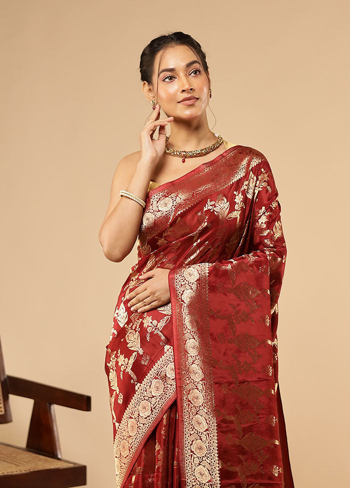 Maroon Dupion Silk Saree With Blouse Piece