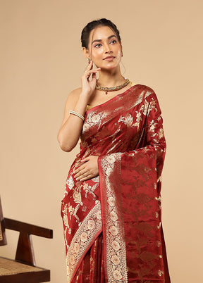 Maroon Dupion Silk Saree With Blouse Piece