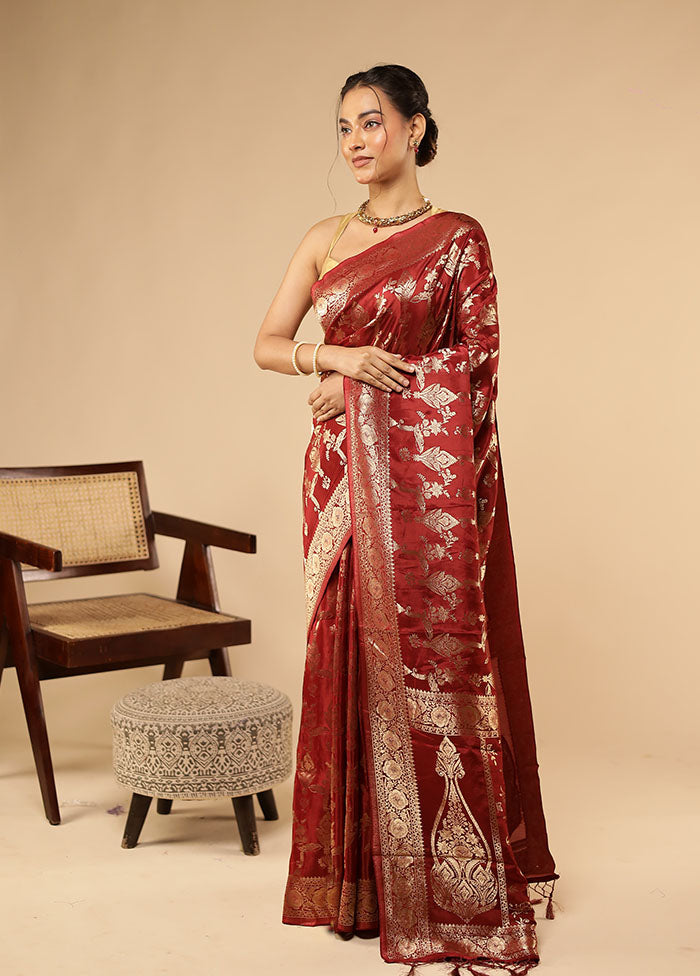 Maroon Dupion Silk Saree With Blouse Piece