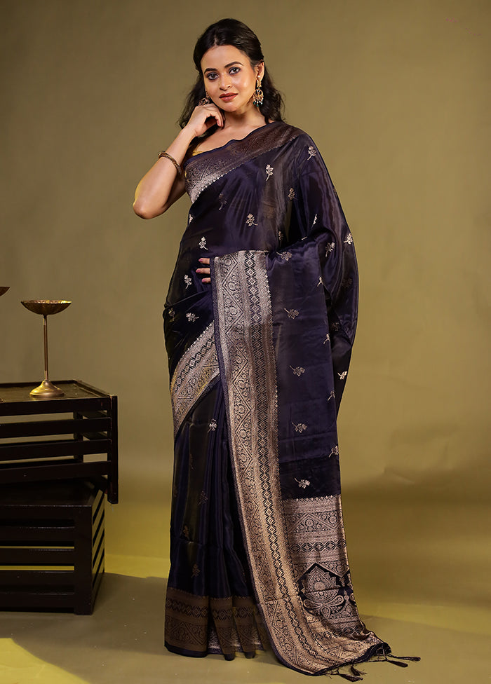 Blue Dupion Silk Saree With Blouse Piece