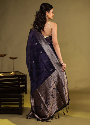 Blue Dupion Silk Saree With Blouse Piece