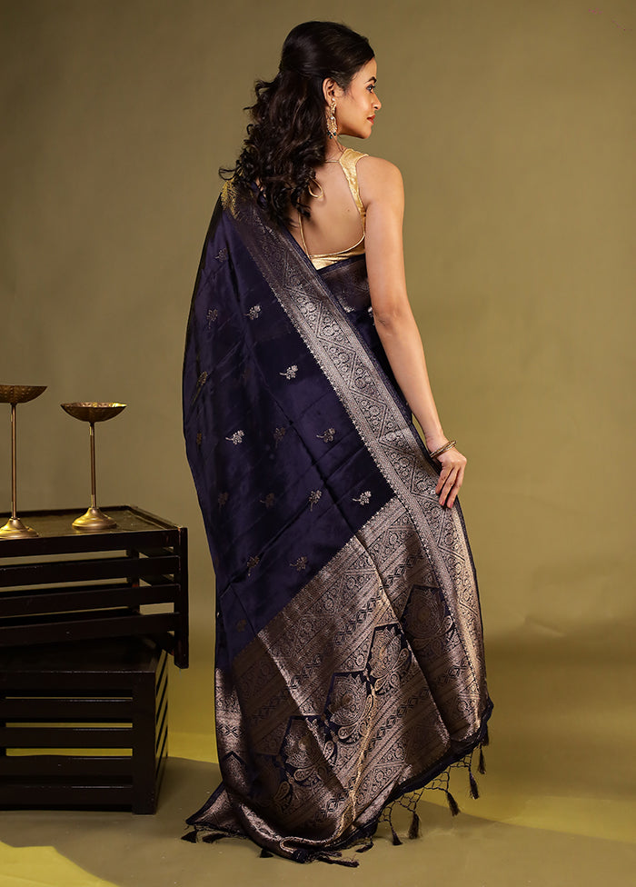 Blue Dupion Silk Saree With Blouse Piece